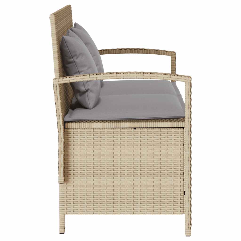 Tuinbank met kussen poly rattan beige