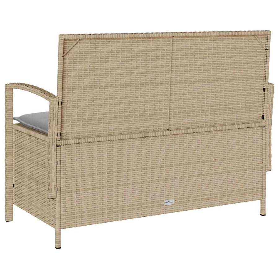 Tuinbank met kussen poly rattan beige