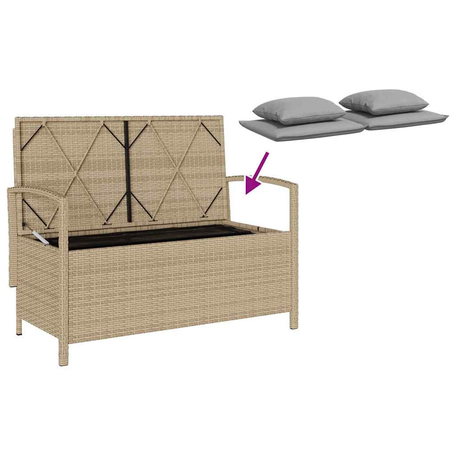Tuinbank met kussen poly rattan beige