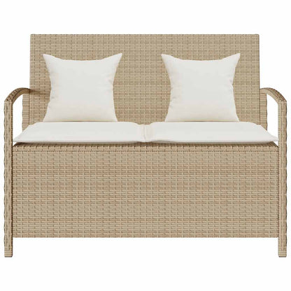 Tuinbank met kussen poly rattan beige