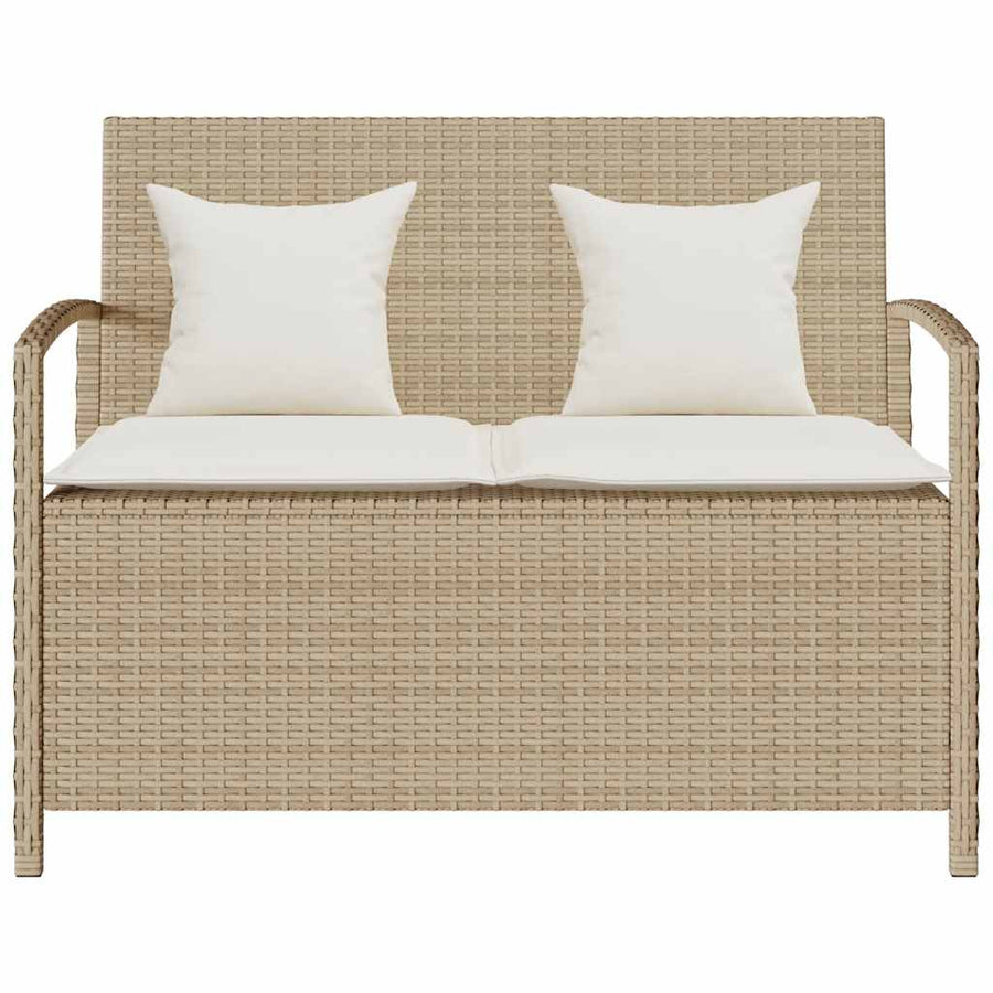 Tuinbank met kussen poly rattan beige