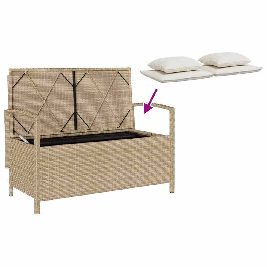 Tuinbank met kussen poly rattan beige