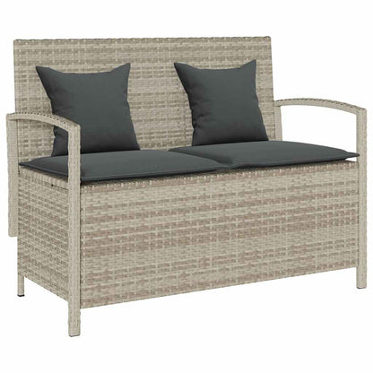 Tuinbank met kussen poly rattan lichtgrijs
