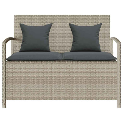 Tuinbank met kussen poly rattan lichtgrijs