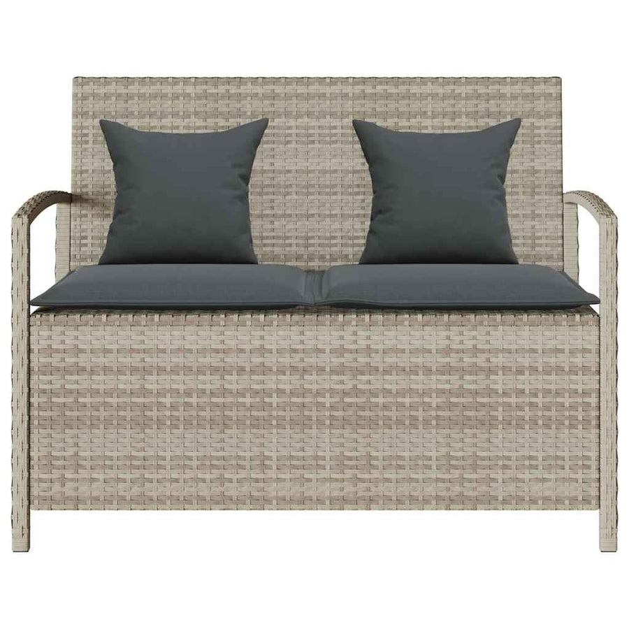 Tuinbank met kussen poly rattan lichtgrijs