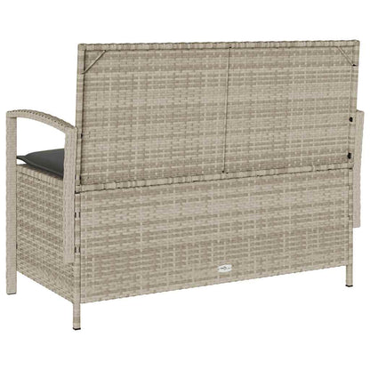 Tuinbank met kussen poly rattan lichtgrijs