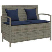 Tuinbank poly rattan grijs met opbergvak en kussens