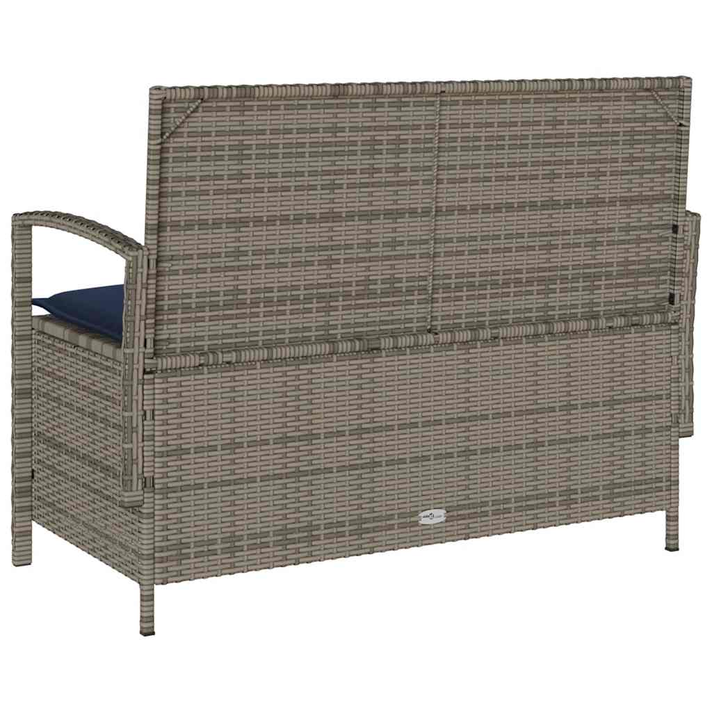 Tuinbank met kussen poly rattan grijs