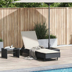 Sun lounger with wheels and cushion poly rattan black