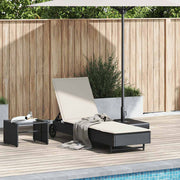 Sun lounger with wheels and cushion poly rattan black