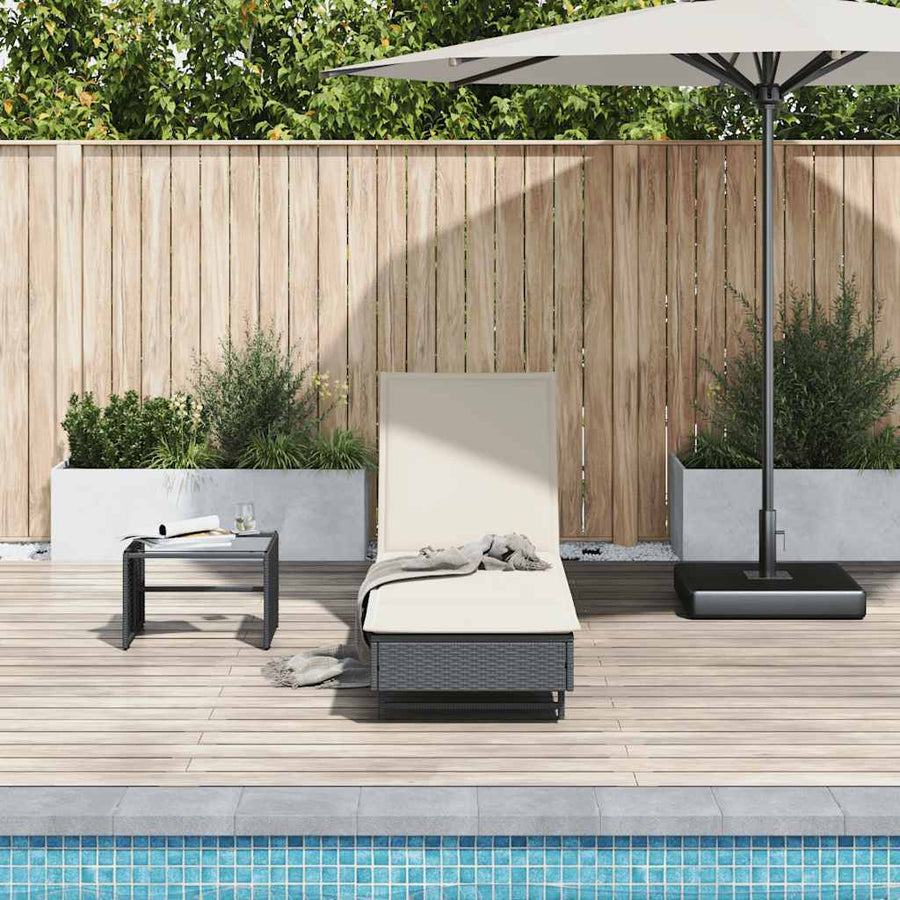 Ligbed met wielen en kussen poly rattan bruin