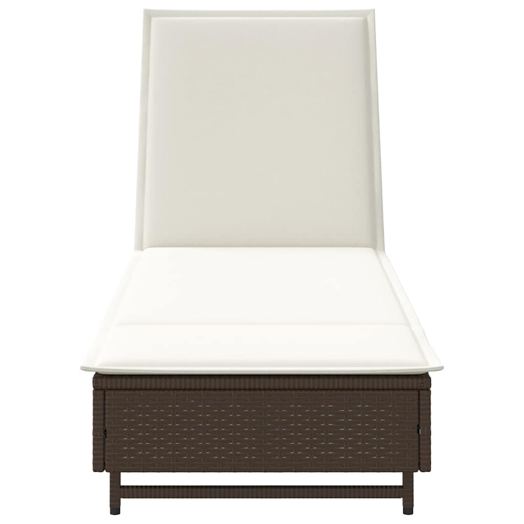 Ligbed met wielen en kussen poly rattan bruin