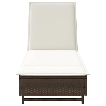 Ligbed met wielen en kussen poly rattan bruin