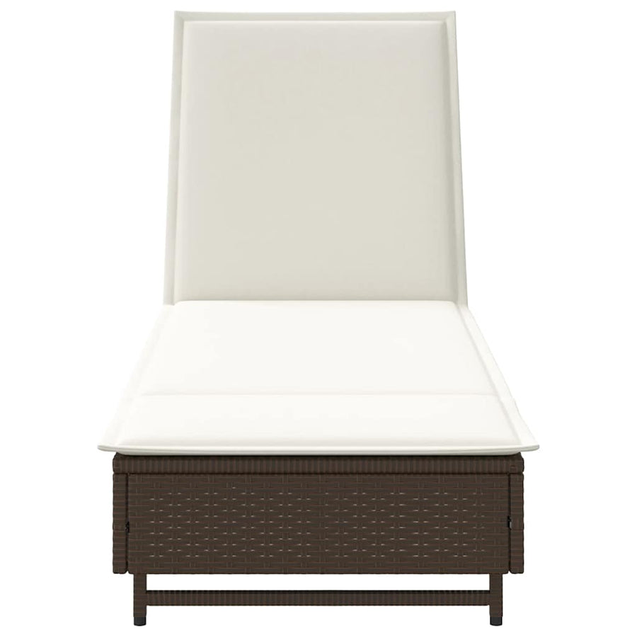 Ligbed met wielen en kussen poly rattan bruin