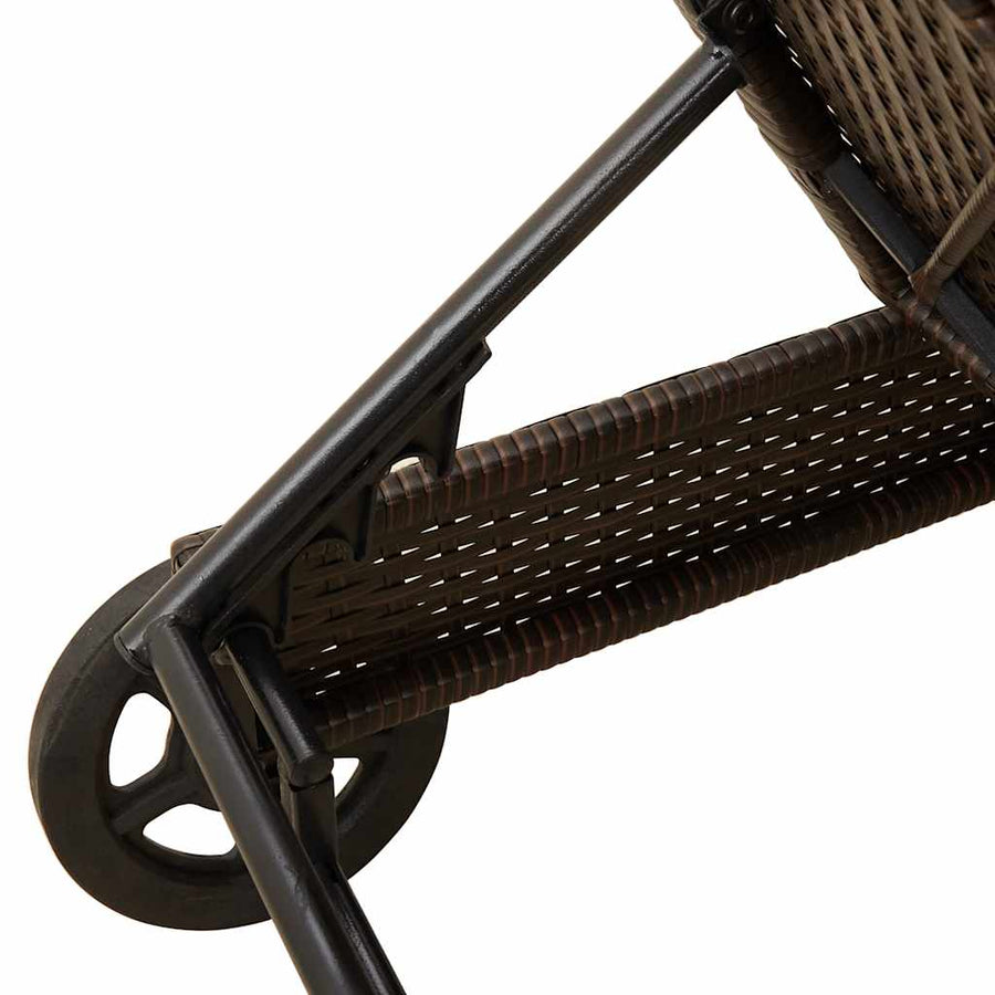 Ligbed met wielen en kussen poly rattan bruin