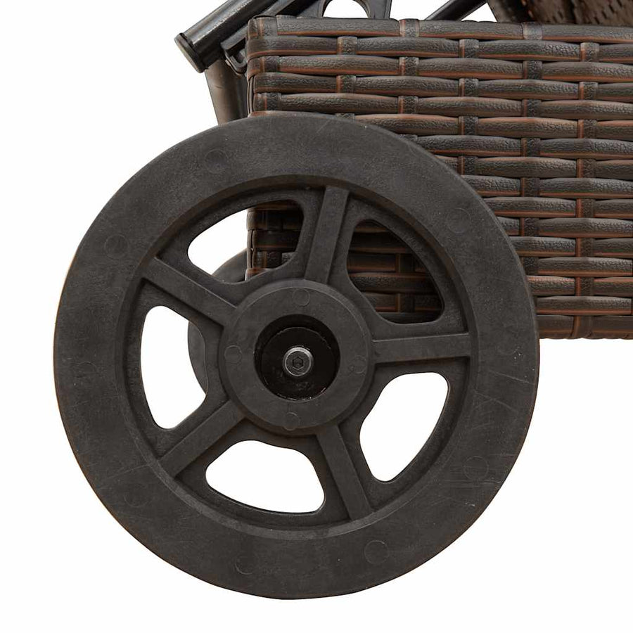 Ligbed met wielen en kussen poly rattan bruin