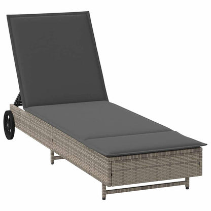 Ligbed met wielen en kussen poly rattan grijs