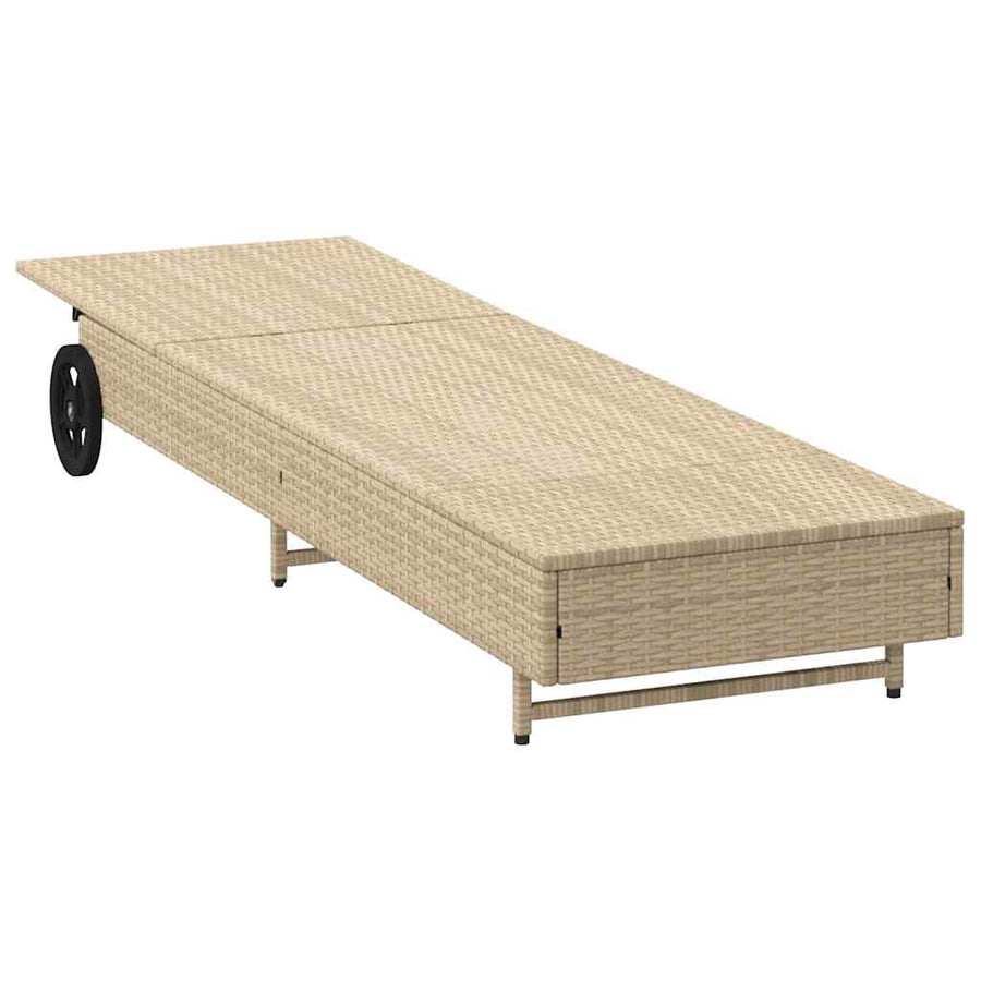 Ligbed met wielen en kussen poly rattan grijs