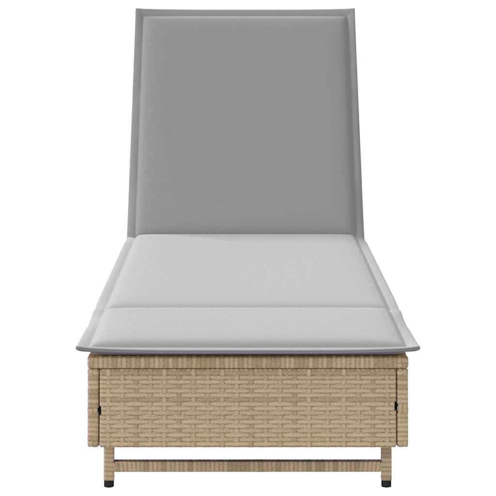 Ligbed met wielen en kussen poly rattan grijs