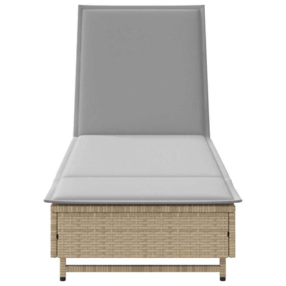 Ligbed met wielen en kussen poly rattan grijs