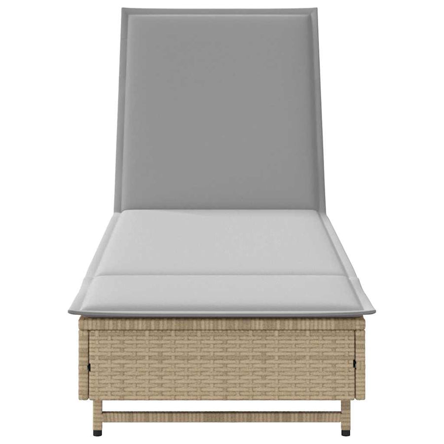 Ligbed met wielen en kussen poly rattan grijs