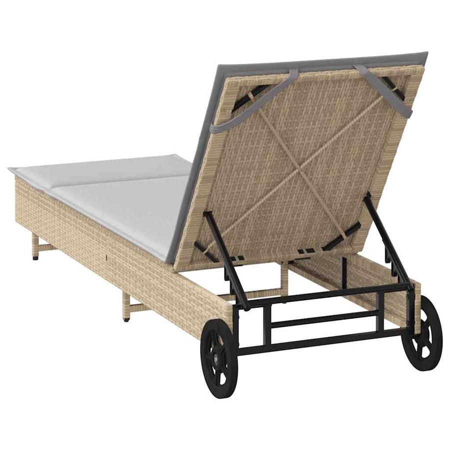 Ligbed met wielen en kussen poly rattan grijs