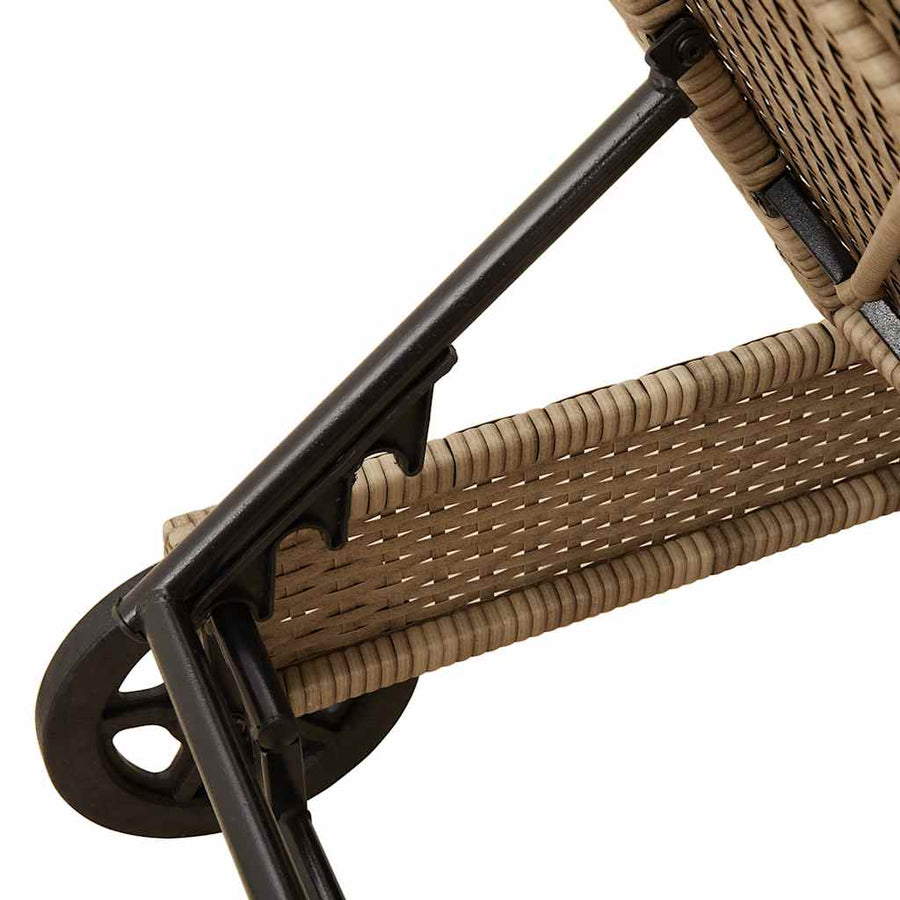 Ligbed met wielen en kussen poly rattan grijs