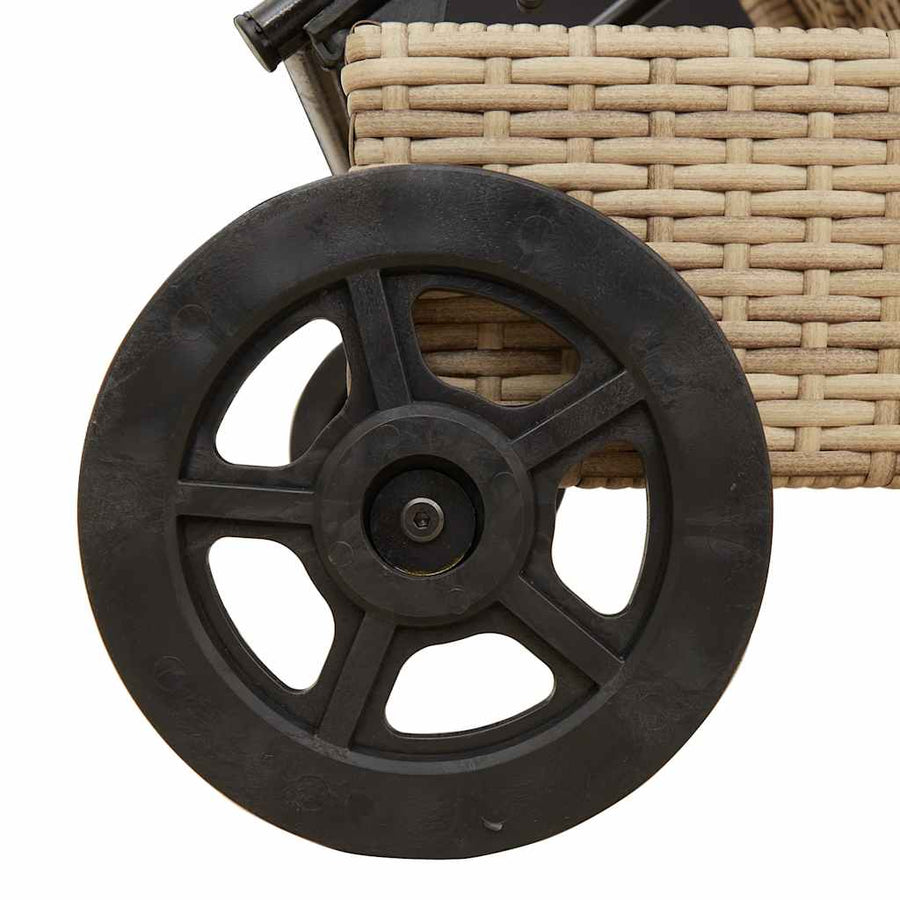 Ligbed met wielen en kussen poly rattan grijs