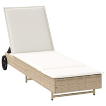 Ligbed met wielen en kussen poly rattan beige