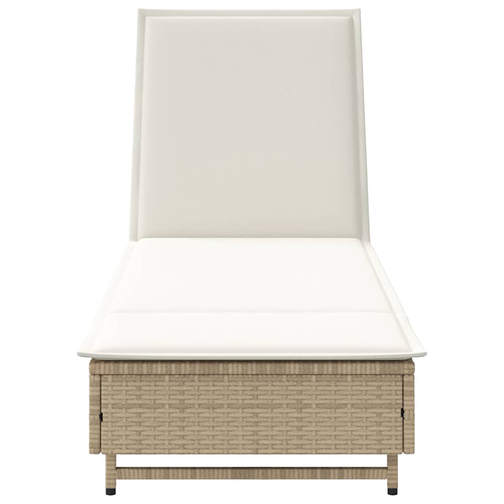 Ligbed met wielen en kussen poly rattan beige
