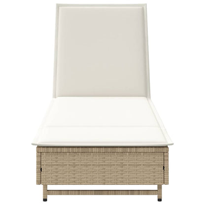 Ligbed met wielen en kussen poly rattan beige
