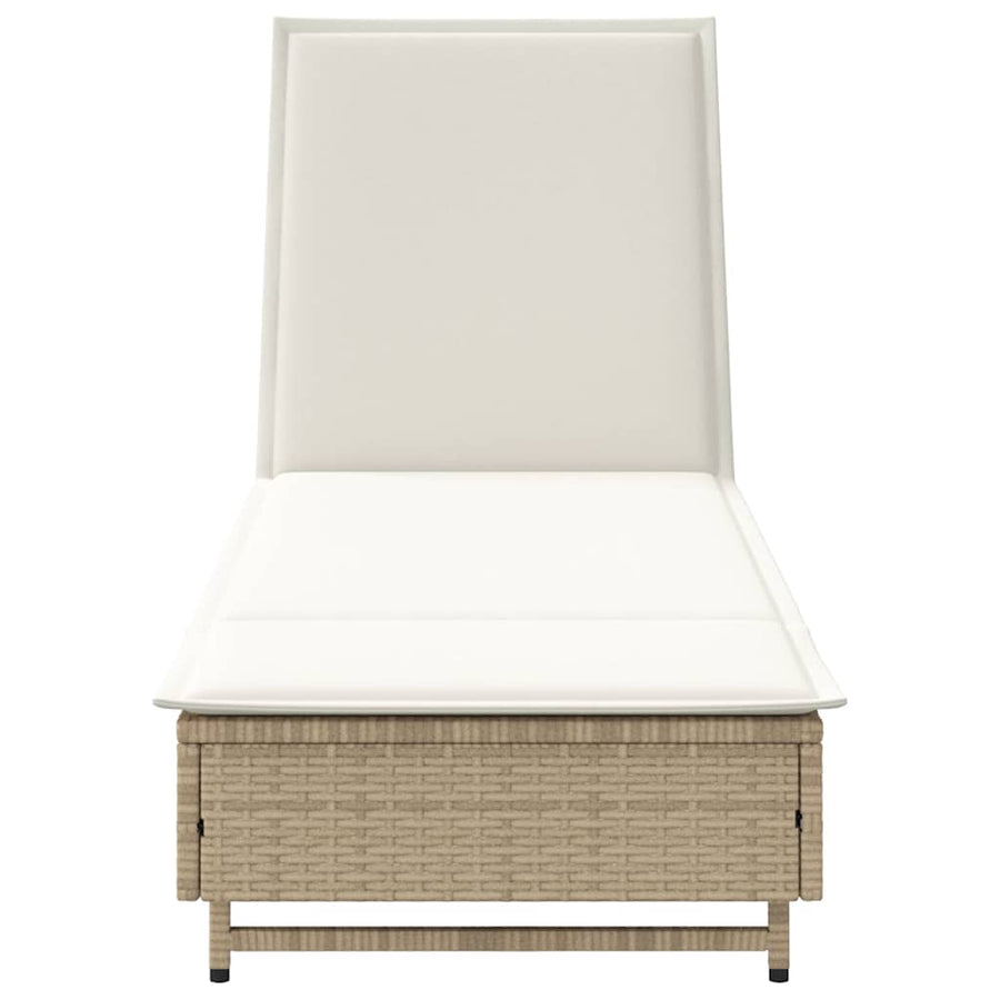 Ligbed met wielen en kussen poly rattan beige