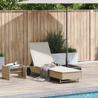 Sun lounger with wheels and cushion poly rattan beige