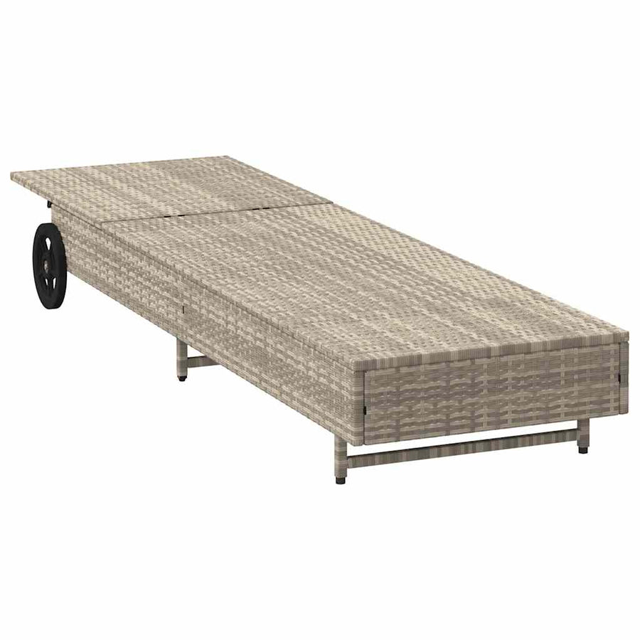 Ligbed met wielen en kussens poly rattan lichtgrijs