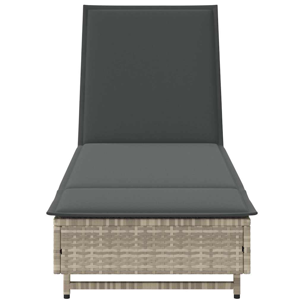 Ligbed met wielen en kussens poly rattan lichtgrijs