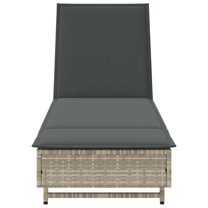 Ligbed met wielen en kussens poly rattan lichtgrijs