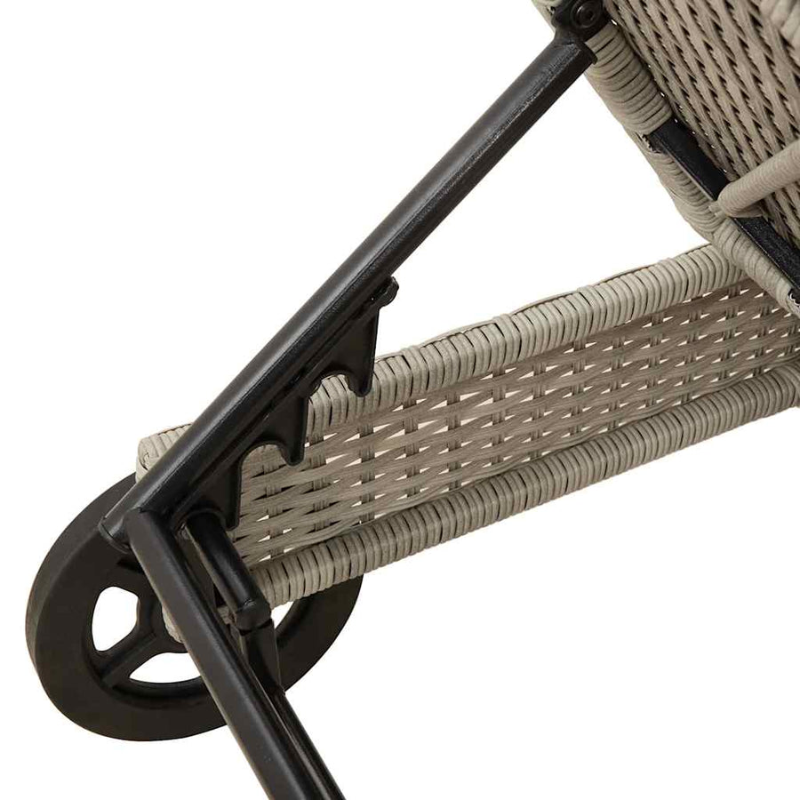 Ligbed met wielen en kussens poly rattan lichtgrijs