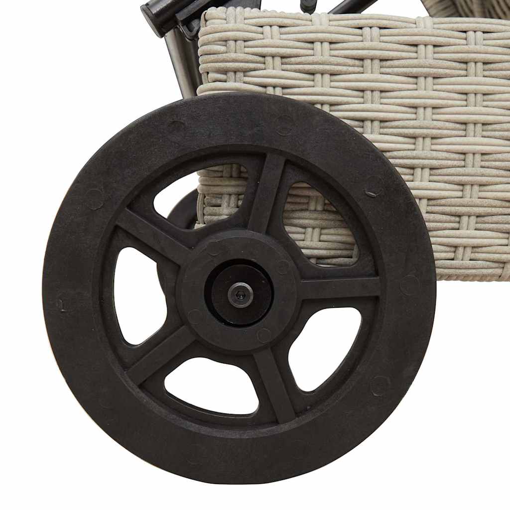 Ligbed met wielen en kussens poly rattan lichtgrijs