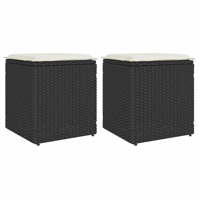 Tuinkrukken met kussens 2 st 40x40x43 cm poly rattan zwart