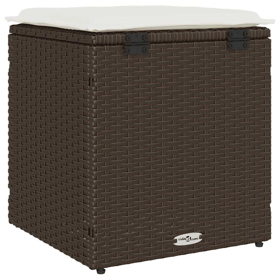 Tuinkrukken met kussens 2 st 40x40x43 cm poly rattan bruin