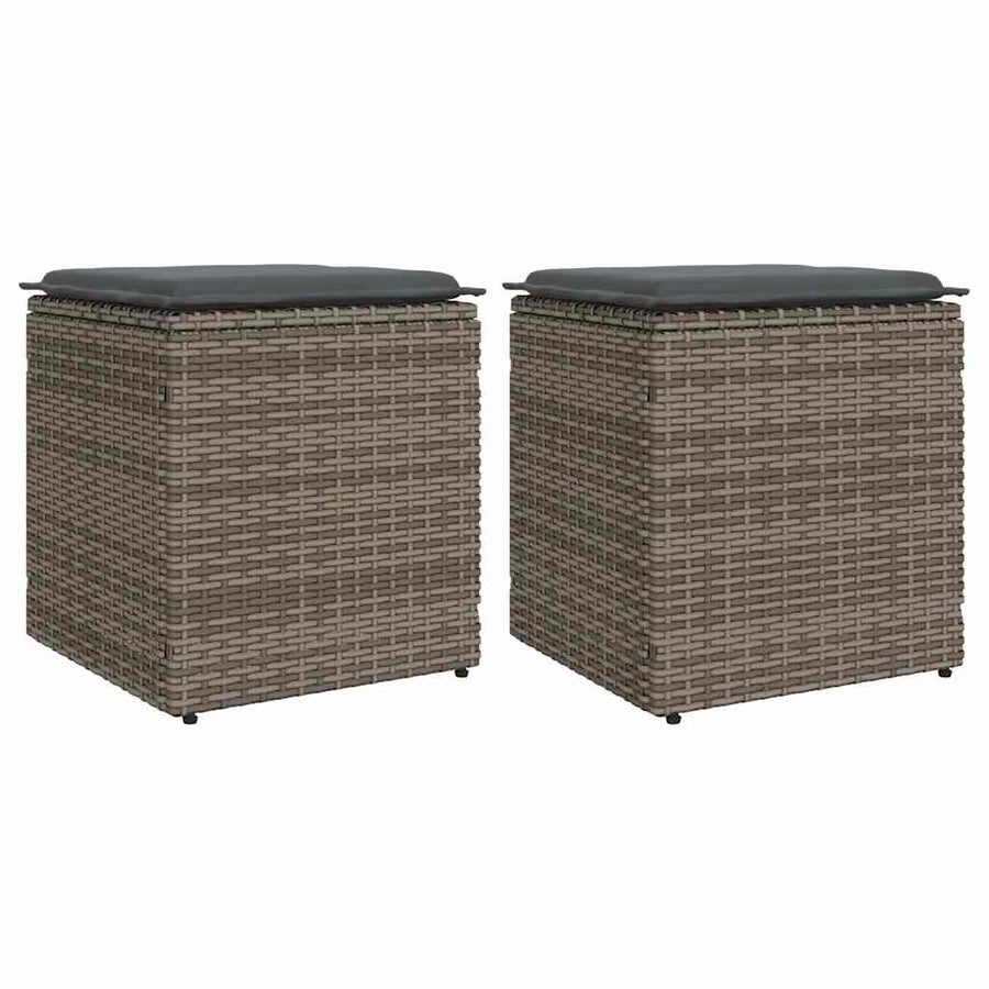 Tuinkrukken met kussens 2 st 40x40x43 cm poly rattan grijs