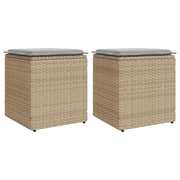 Garden Stools with Cushions 2 pcs 40x40x43 cm Poly Rattan Beige