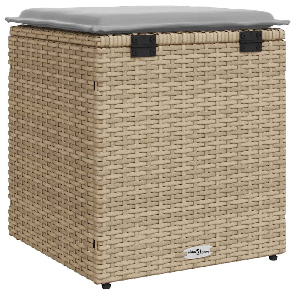 Tuinkrukken met kussens 2 st 40x40x43 cm poly rattan beige