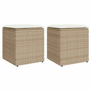Garden Stools with Cushions 2 pcs 40x40x43 cm Poly Rattan Beige