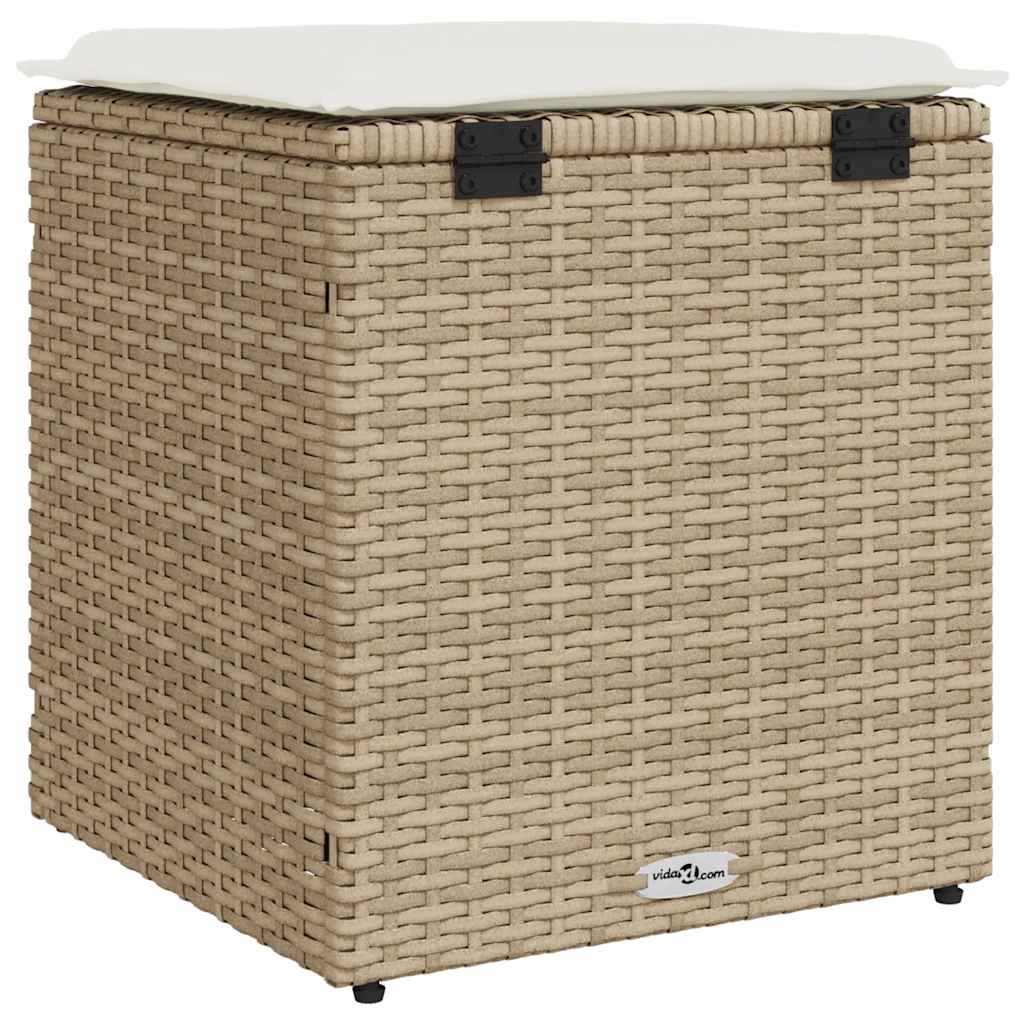 Tuinkrukken met kussens 2 st 40x40x43 cm poly rattan beige