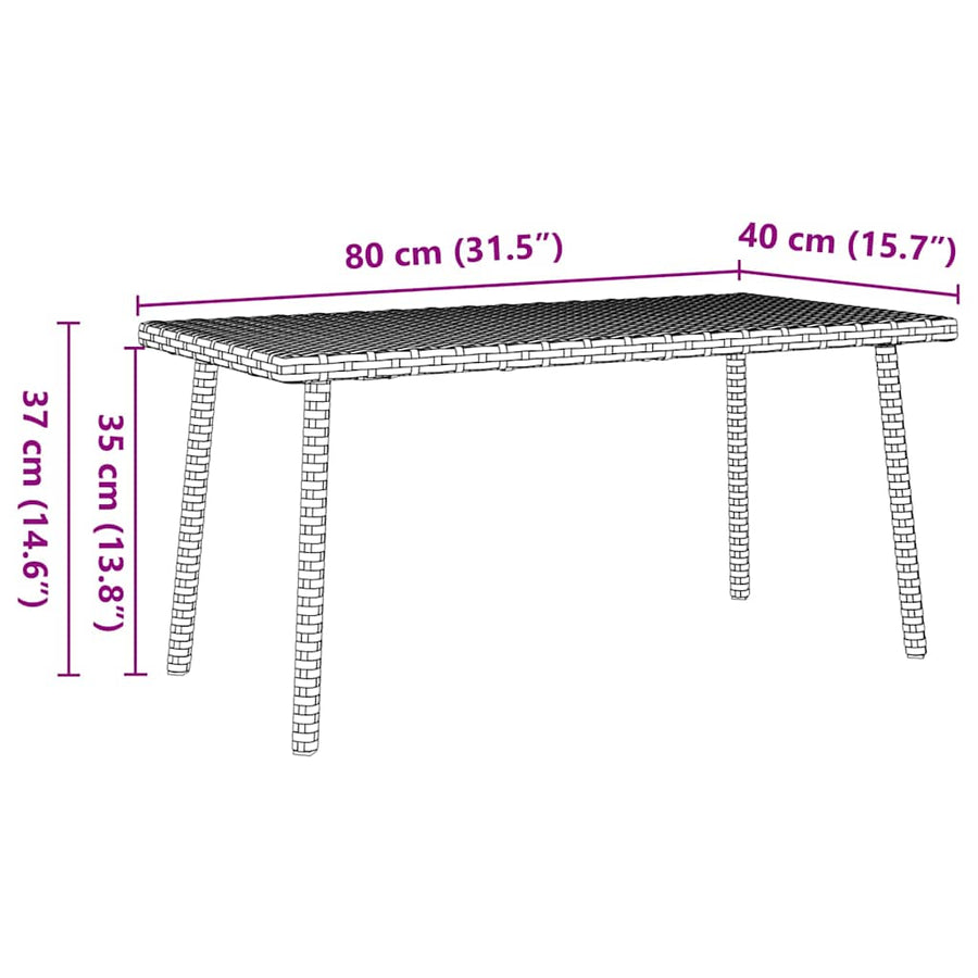 Tuin Salontafel Rechthoekig Poly Rattan 80 x 40 x 37 cm