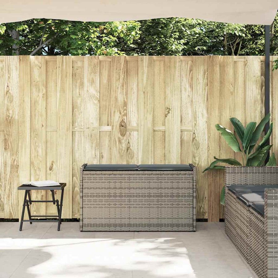 Opbergbank met kussen voor buiten 100 cm poly rattan grijs