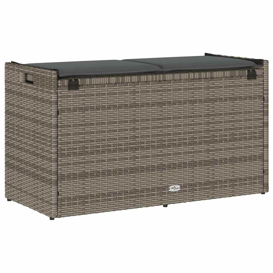 Opbergbank met kussen voor buiten 100 cm poly rattan grijs