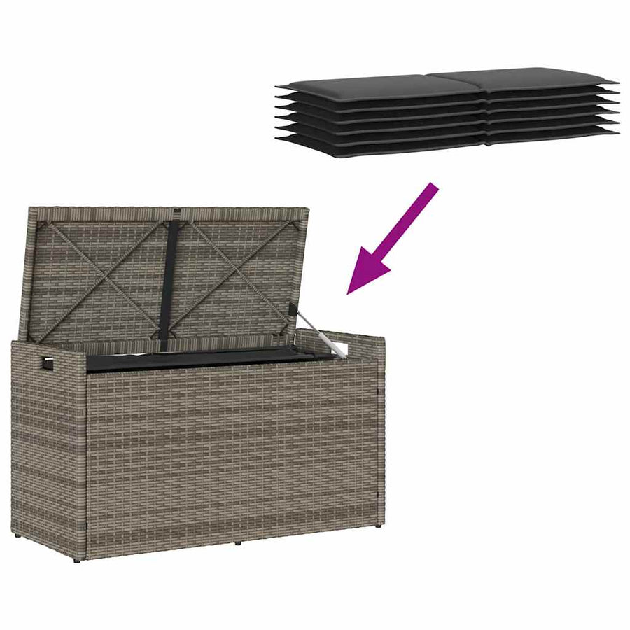Opbergbank met kussen voor buiten 100 cm poly rattan grijs