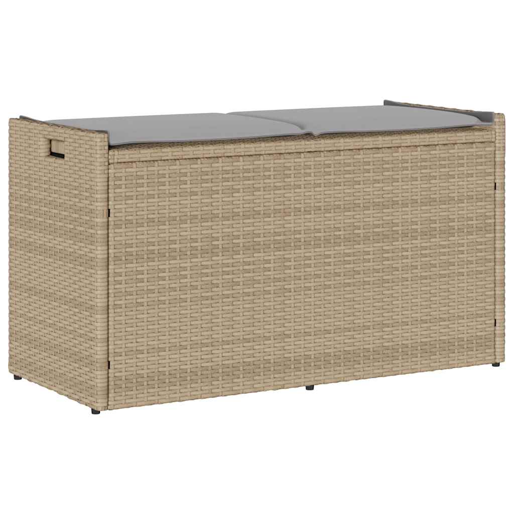 Opbergbank Met Kussen Voor Buiten 100 Cm Poly Rattan Beige En Lichtgrijs